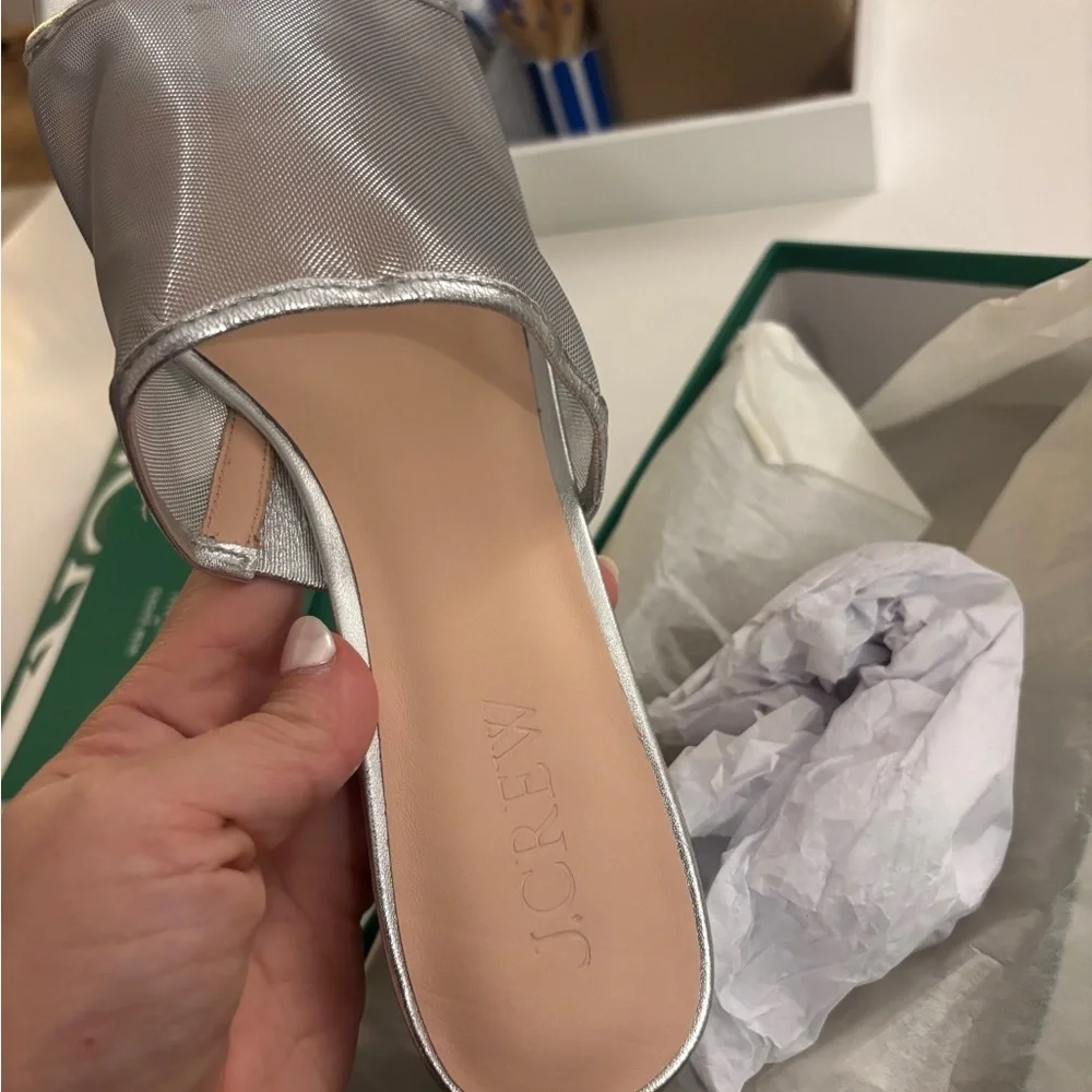 NWB J. Crew Mule Block Heel Sandals in Silver Metallic Mesh Size 12